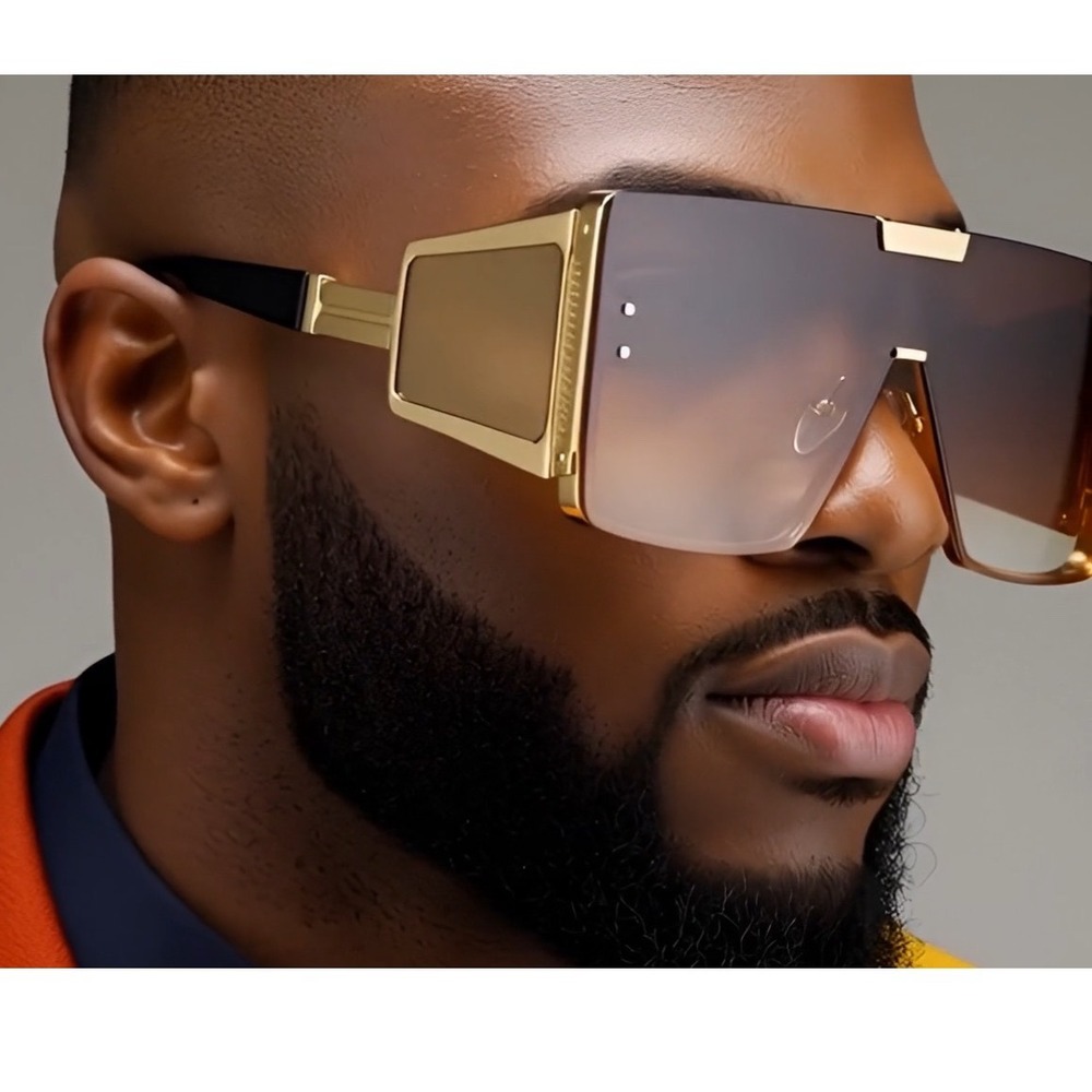 Men Sophisticated Rectangular Flat Top Euro Style Metal Rim Sunglasses Brown New